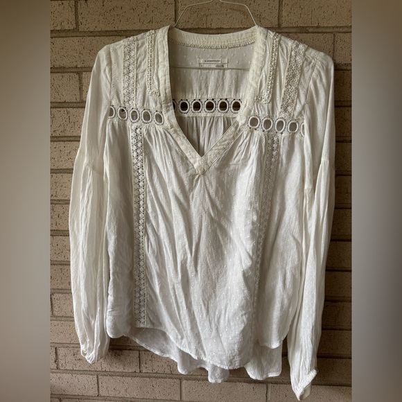 Anthropologie Cream Eyelet Gauze Blouse Balloon Long Sleeves - Picture 1 of 5
